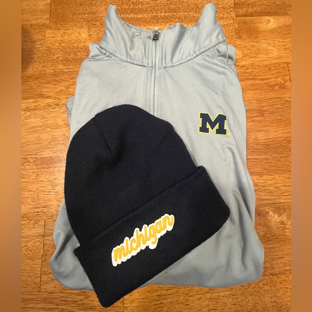 Michigan 1/4 Zip Pullover and Beanie